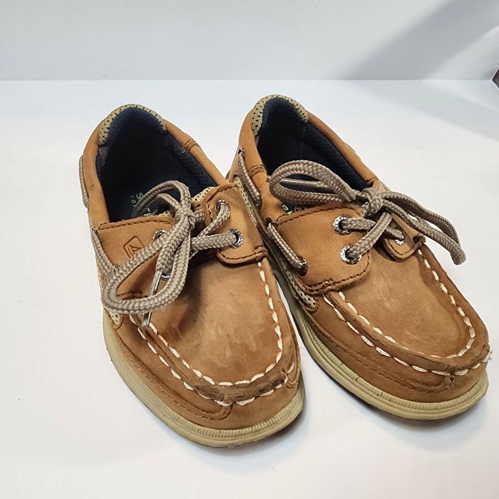 SPERRY TOP SIDER INTREPID Kids 7M BOAT SHOES BROWN LEATHER SLIP ON CASUAL